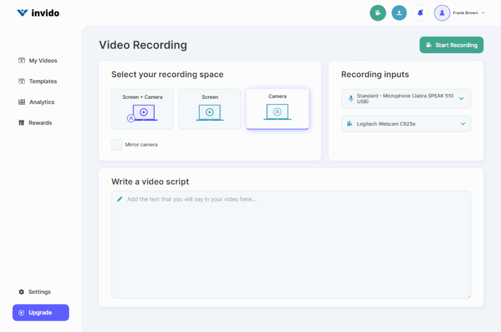 Invido Screen and Webcam Recording